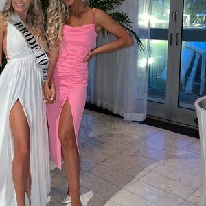 Hot pink Zara midi ruched dress